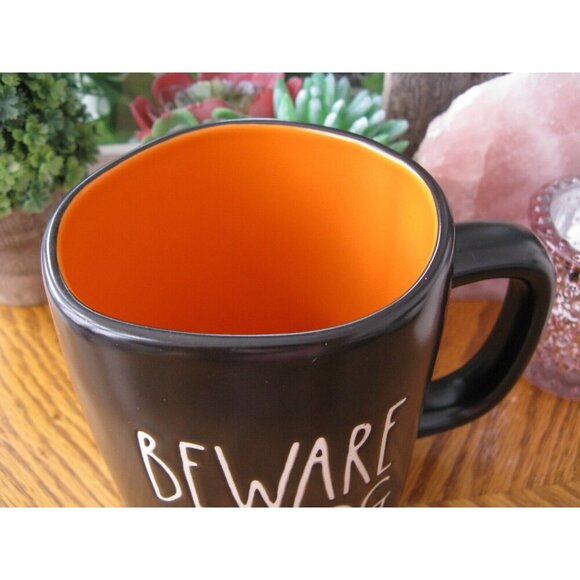 New Rae Dunn BEWARE OF DOG Black & Orange Ceramic Coffee Tea Mug Cup - Picture 6 of 9